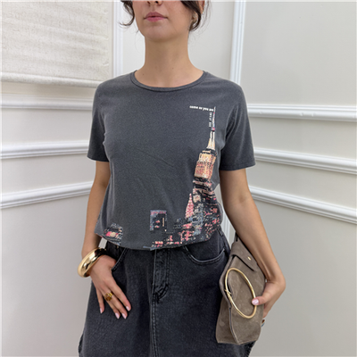T-shirt Con Stampa E Strass T-shirt Con Stampa E Strass