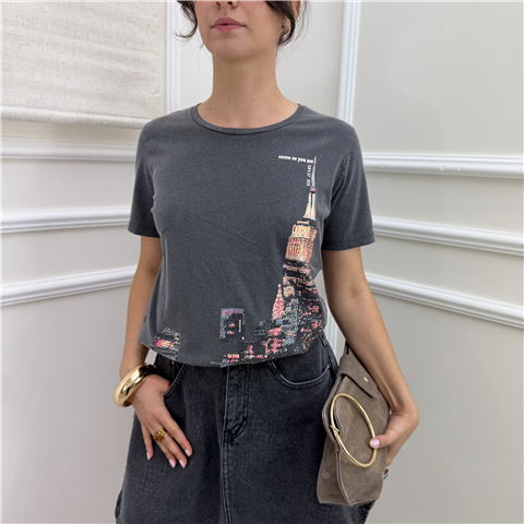 T-shirt Con Stampa E Strass