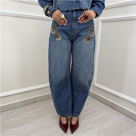 Jeans Balloon In Denim Con Ricami