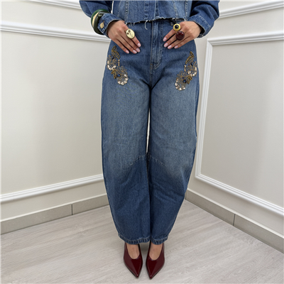 Jeans Balloon In Denim Con Ricami Jeans Balloon In Denim Con Ricami