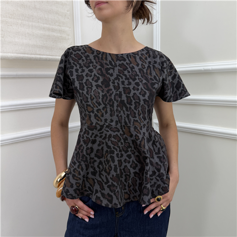 Blusa Animalier Con Balza Blusa Animalier Con Balza