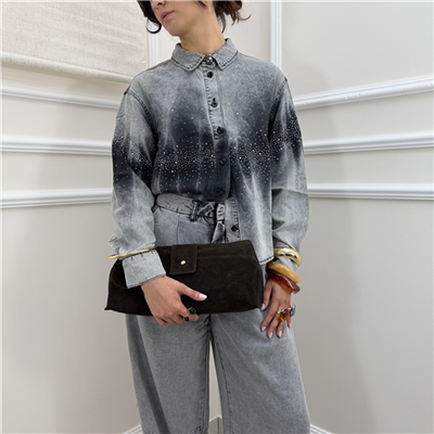 Camicia Denim Sfumata Con Strass Camicia Denim Sfumata Con Strass