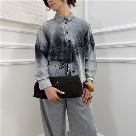 Camicia Denim Sfumata Con Strass