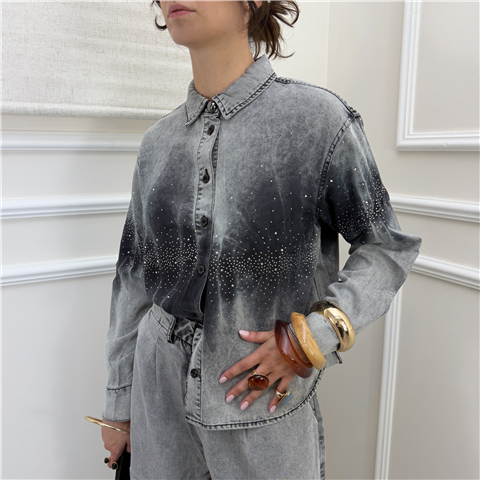 Camicia Denim Sfumata Con Strass Camicia Denim Sfumata Con Strass, Taglia: L, Colore: DENIM BLACK