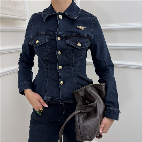 Giacca In Denim Scuro Sagomata Giacca In Denim Scuro Sagomata, Taglia: L, Colore: DARK DENIM