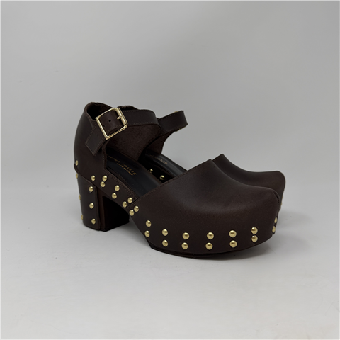 Zoccolo In Pelle Con Borchie Zoccolo In Pelle Con Borchie, Taglia: 36, Colore: BROWN
