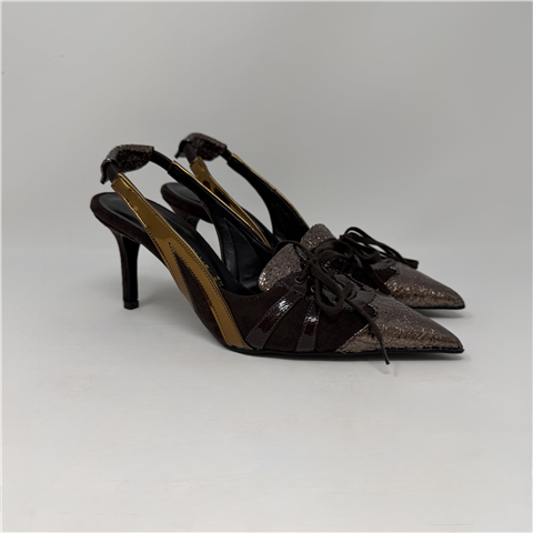 Slingback Scamosciata Con Dettagli Metalizzati, Taglia: 38, Colore: MORO