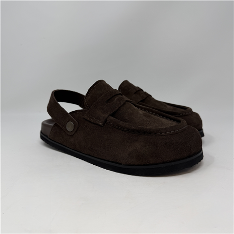 Sabot Mocassino Scamosciato Con Cinturino Rimovibile, Taglia: 38, Colore: MORO