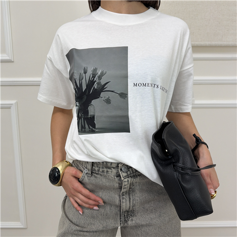 T-shirt Con Stampa Floreale T-shirt Con Stampa Floreale, Taglia: U, Colore: NATURALE