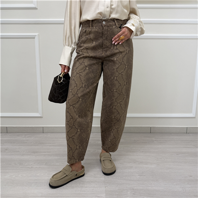 Pantalone Denim Animalier Effetto Pitonato