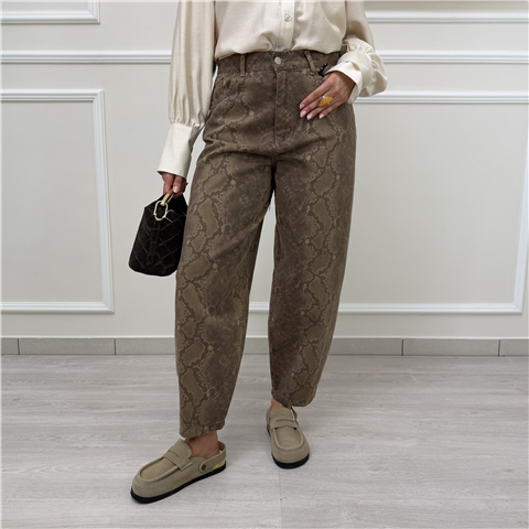Pantalone Denim Animalier Effetto Pitonato Pantalone Denim Animalier Effetto Pitonato, Taglia: M, Colore: BROWN