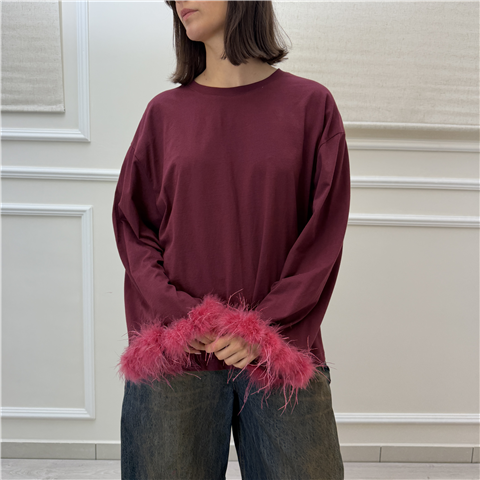 Maglia Con Polsini A Piume Maglia Con Polsini A Piume, Taglia: U, Colore: BORDEAUX