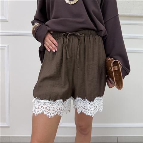 Shorts Con Coulisse Pizzo Shorts Con Coulisse Pizzo, Taglia: U, Colore: MORO