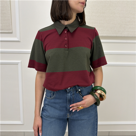 Polo A Righe Bicolor Polo A Righe Bicolor, Taglia: U, Colore: BORDEAUX/MILITARE