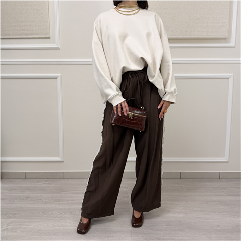 Pantalone Ampio Con Inserti Laterali In Pizzo