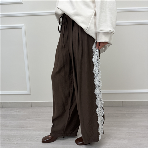 Pantalone Ampio Con Inserti Laterali In Pizzo Pantalone Ampio Con Inserti Laterali In Pizzo, Taglia: U, Colore: MORO
