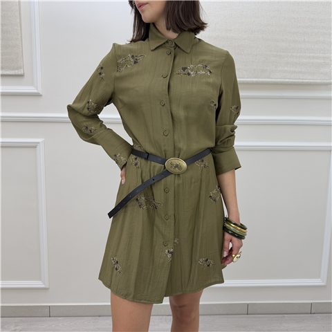 Abito Chemisier Militare Con Ricami, Taglia: M, Colore: MILITARE