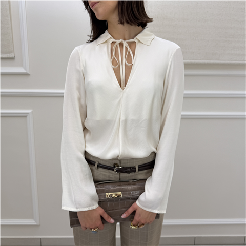 Blusa Polo Con Fiocco, Taglia: XS, Colore: BURRO