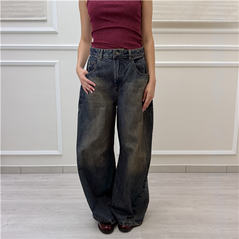Jeans Wide Leg Effetto Vintage Jeans Wide Leg Effetto Vintage, Taglia: M, Colore: DENIM VINTAGE