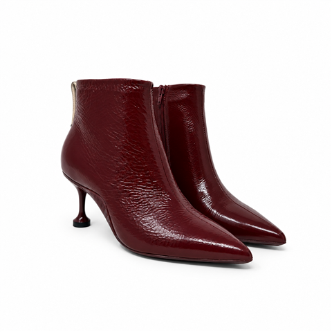 Tronchetto Alla Caviglia In Cracked Patent Leather, Taglia: 37, Colore: BURGUNDY