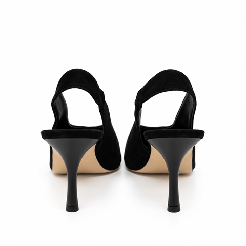 Slingback Camoscio Con Punta Metallica Quadrata