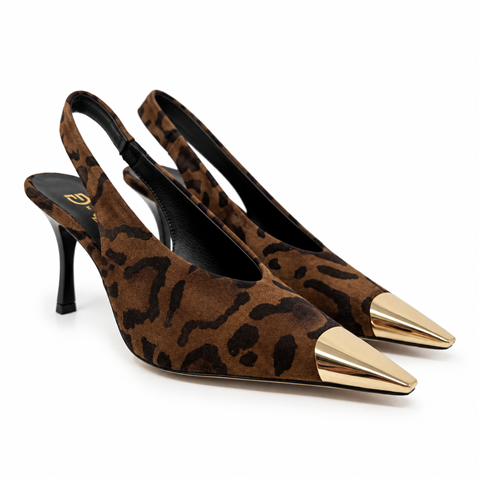 Slingback Camoscio Con Stampa Animalier E Punta Metallica Quadrata Slingback Camoscio Con Stampa Animalier E Punta Metallica Quadrata, Taglia: 36, Colore: ANIMALIER