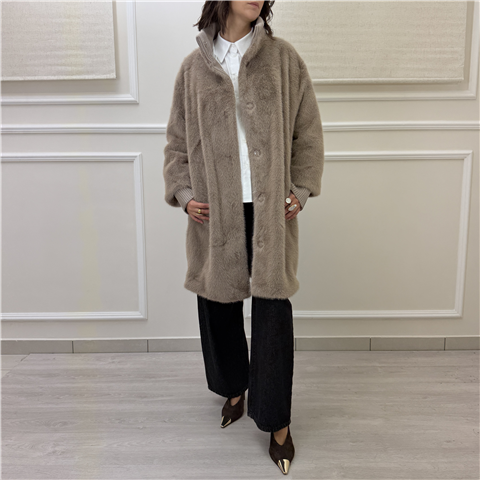 Faux Fur Media Con Dettagli In Maglia