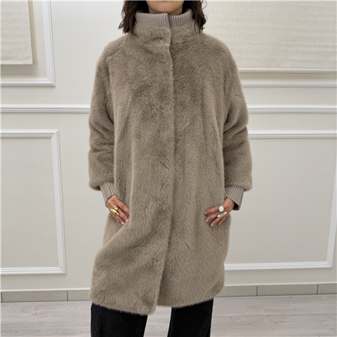 Faux Fur Media Con Dettagli In Maglia Faux Fur Media Con Dettagli In Maglia, Taglia: 36, Colore: CAPPUCCINO