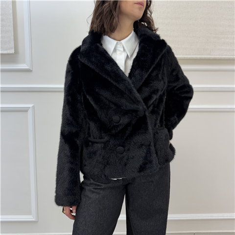 Faux Fur Corta Doppiopetto In Ecopelliccia Nera
