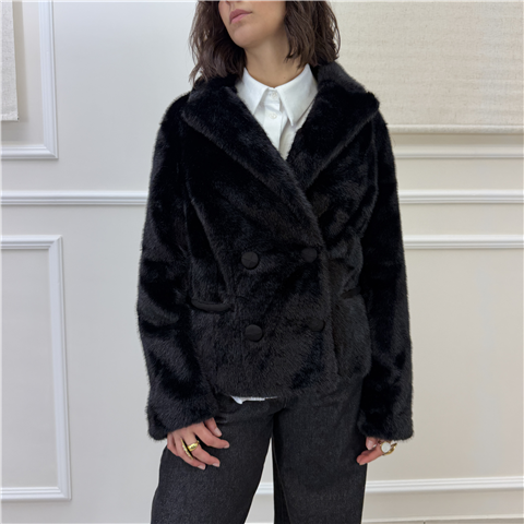 Faux Fur Corta Doppiopetto In Ecopelliccia Nera Faux Fur Corta Doppiopetto In Ecopelliccia Nera, Taglia: 40, Colore: NERO
