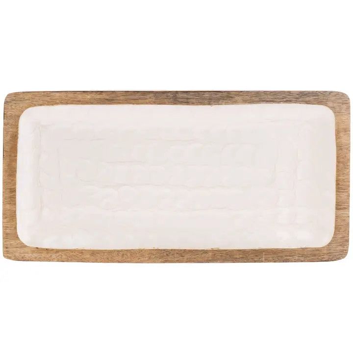 (F) 16.25" Mother of Pearl Wood Rectangle Tray