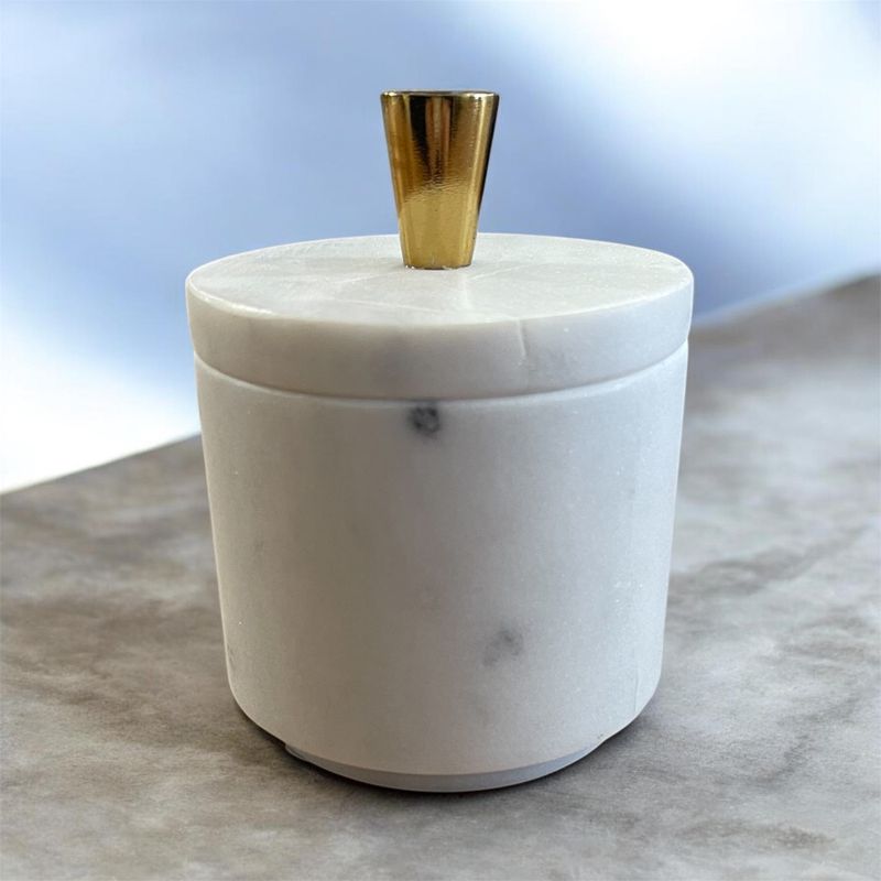 (PDALL26)   3" MARBLE LIDDED JAR W/ GOLD KNOB