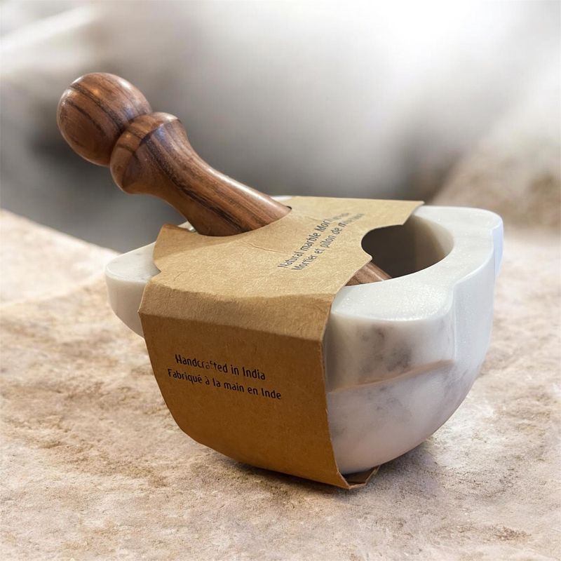 (WHM) Natural Marble Mortar &amp; Pestle