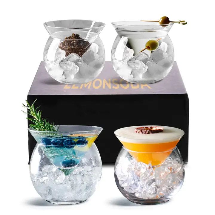 (F/L)Stemless Martini Glasses with Chiller 7oz (Set of 4)