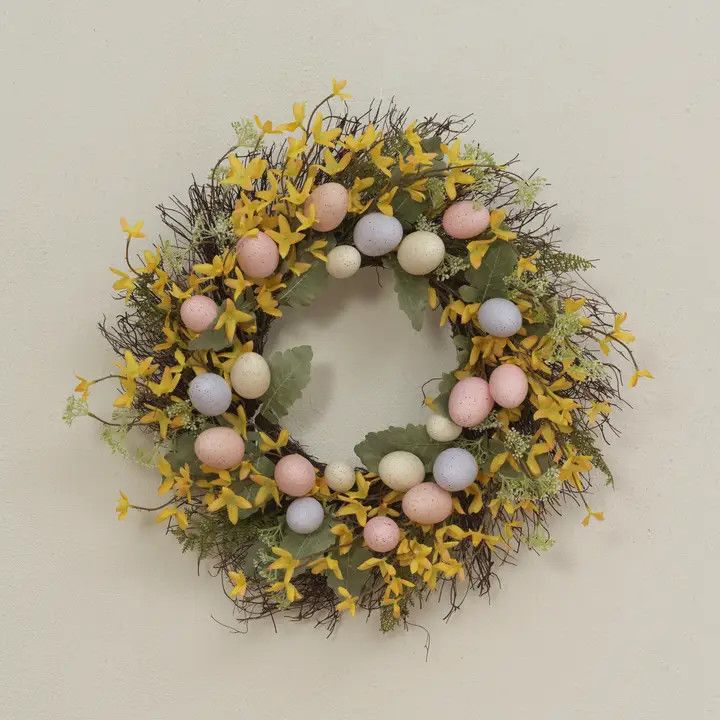 (F/G)  22"D Forsythia Wreath w/ Easter Eggs