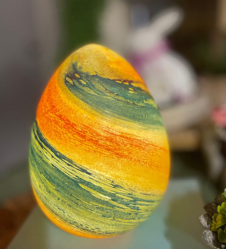 (F/G) 7.75"H  Lighted Glass Egg - striped