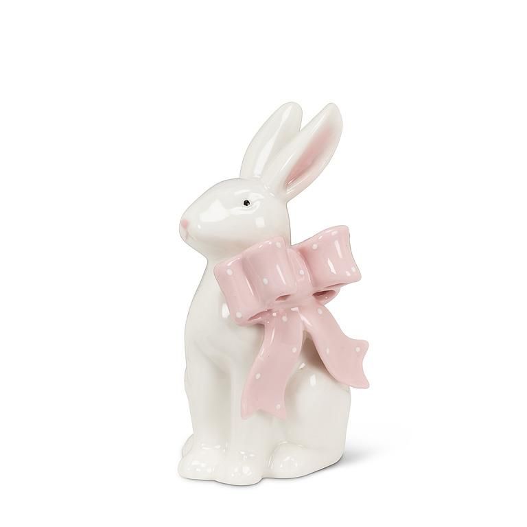 (A/F) Sitting Bunny with Pink Bow-5"H