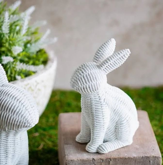 8.5” White Rattan bunny