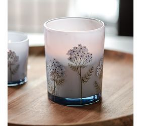 (PDXI08) 4 3/4"Blue Glass Floral Candle Cup