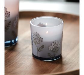 PDXI07  3" LT. BLUE GLASS FLORAL CANDLE JAR