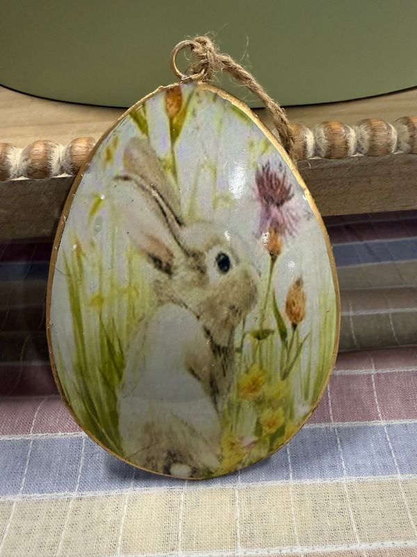 F) Metal Bunny Ornament 5” (Purple right)