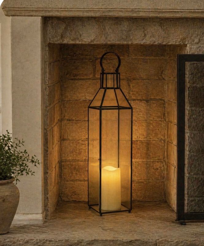 (F/G) 22.4"H Metal &amp; Glass  Lantern