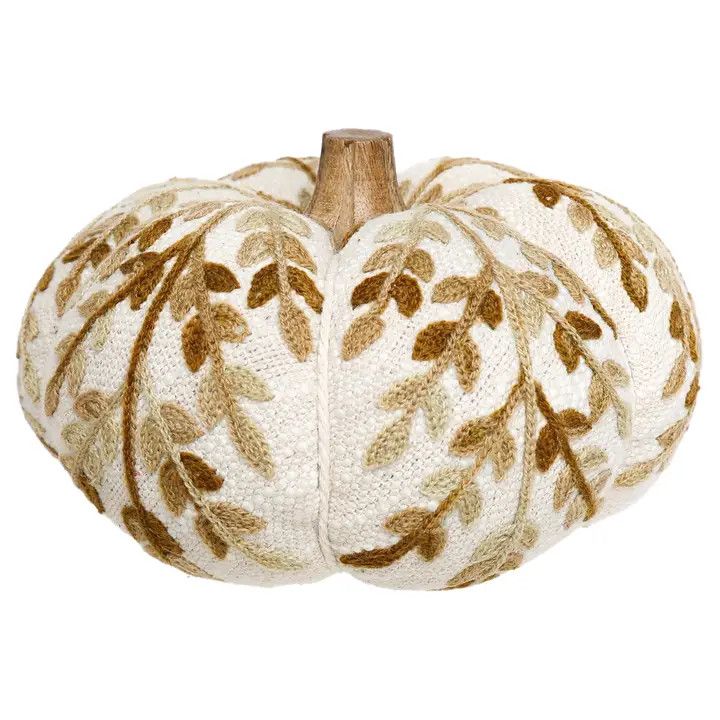 (RH) 6.25" Tan Leaf Embroidered Pumpkin Fall Autumn
