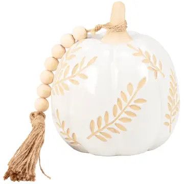 (RH) White Leaves Ceramic Pumpkin