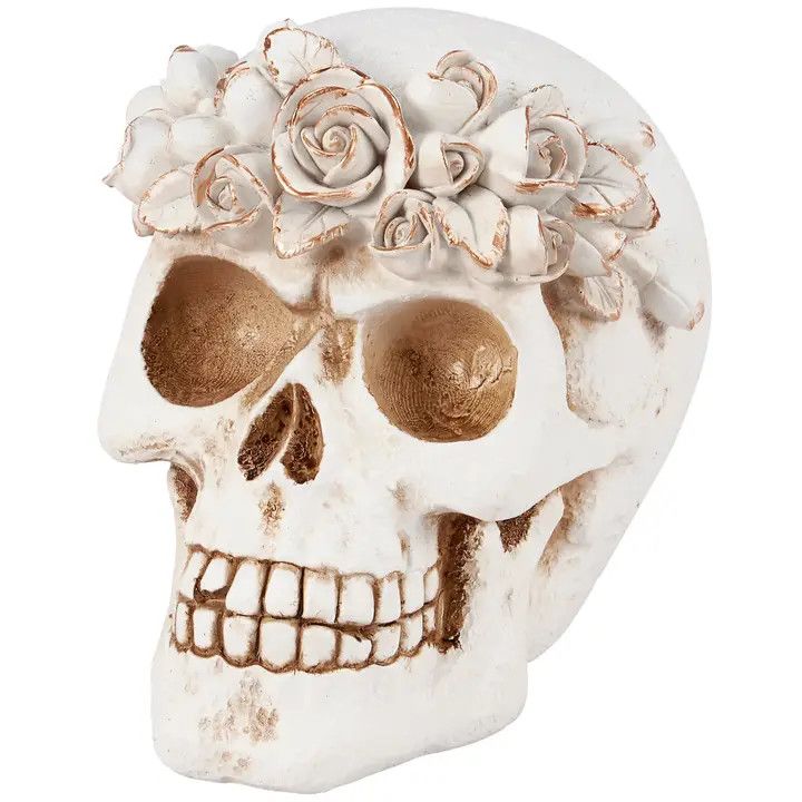 (RL) Floral Skull Figurine