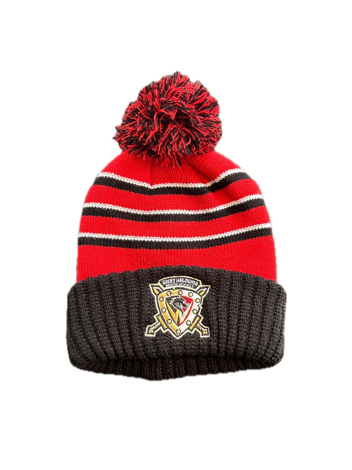 WKMHA EMBROIDERED TOQUE W/POMPOM, Type: RED/BLK POMPOM