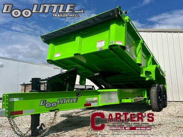 70956 *NEW* ~*LIME GREEN*~ 2025 DOOLITTLE TRAILER MFG. 82&quot; X 14&#39; SCISSOR LIFT MASTER DUMP TRAILER - 14,000 GVWR W/ TARP KIT, 6&#39; SELF-STORE RAMPS, &amp; WIRELESS REMOTE!
