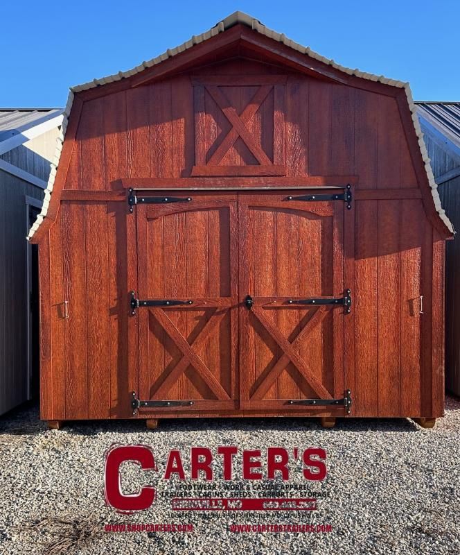 *NEW* 12&#39; X 16&#39; REDWOOD URETHANE-STAINED HI-BARN W/ MAINTENANCE-FREE STEEL ROOF