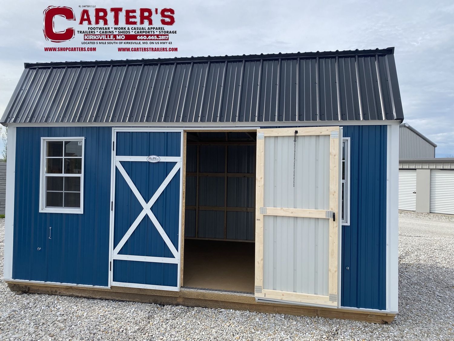*NEW* 10&#39; X 16&#39; SIDE ENTRY HI-BARN - MAINTENANCE FREE STEEL EXTERIOR! - HURON BLUE, BLACK &amp; WHITE