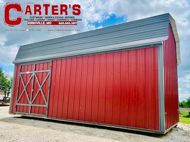 *PRE-OWNED* 9' X 20' SIDE ENTRY HI-BARN - MAINTENANCE FREE STEEL EXTERIOR - RED &amp; CHARCOAL